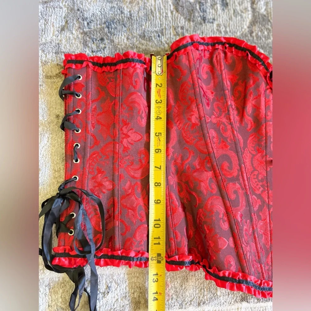 Red Satin Over-bust Semi-plunge Boned Lace Corset Waist Trainer Size L